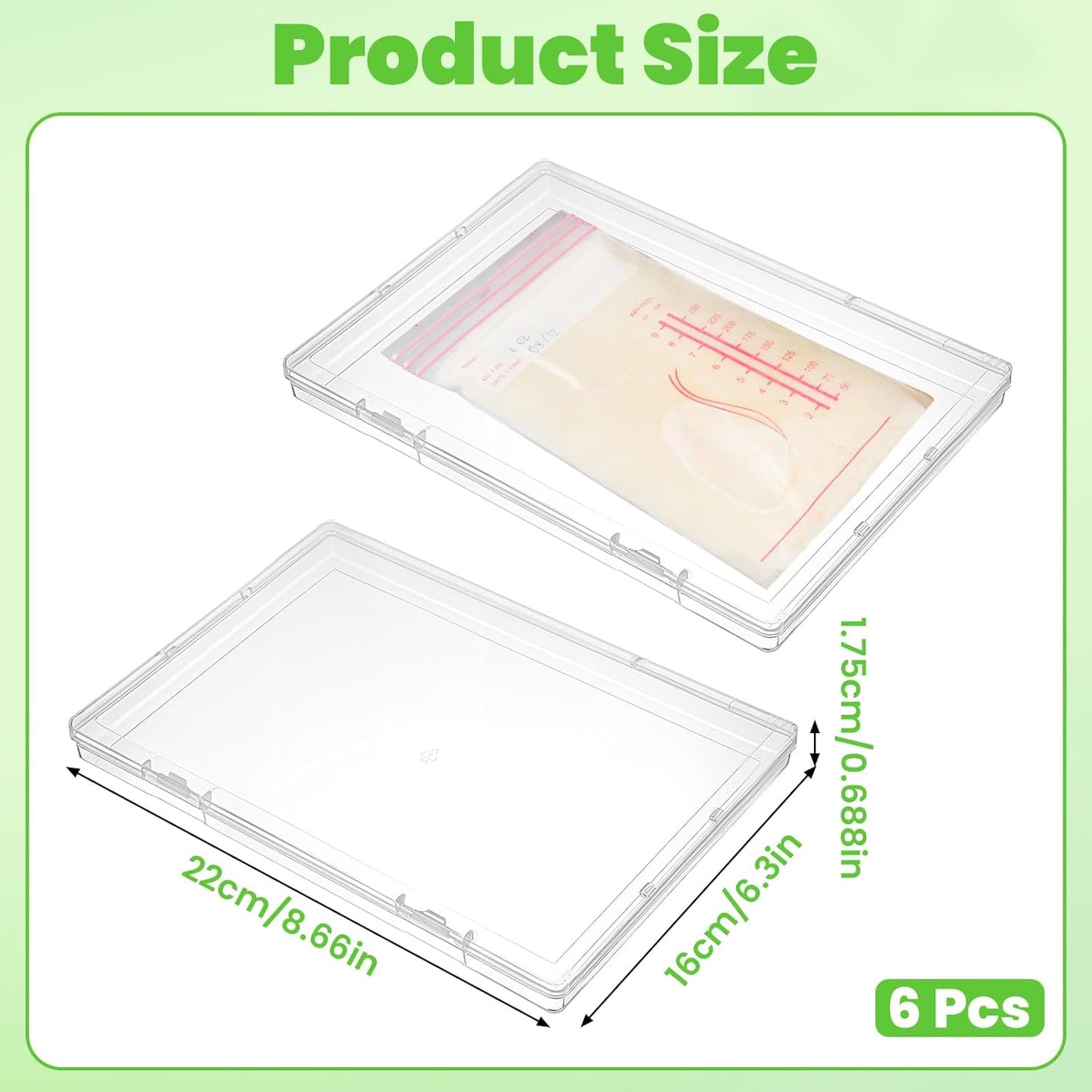 cobee 6 Pack Freeze Breast Milk Storage Bags Flat Organizer, Space Fridge Saving Clear Breastmilk Bag Tray Breastmilk Freezer Organizer Kit for Breastfeeding Essentials, 8.66 x 6.3 x 0.68 Inch