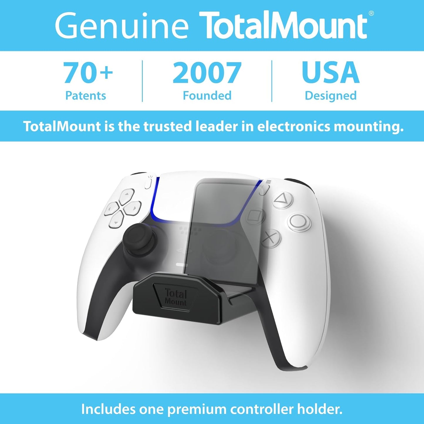 TotalMount Controller Wall Stand (1 Pack) with Non-Slip Pad & Removable Adhesive for Xbox, PS5, PS4, and Nintendo – This Premium Holder Won’t Damage Your Wall with Screws or Permanent Adhesive