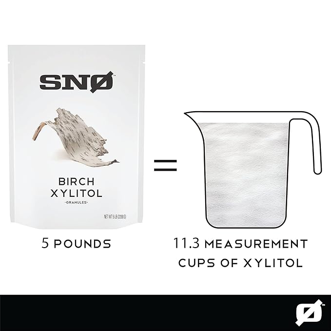 SNO Pure Birch Xylitol Sweetener - 5lb Resealable Bag | Low Calorie, Non-GMO, Gluten-Free, Vegan, Kosher | Paleo, Diabetic, & Keto-Friendly | Pharmaceutical Grade, No Aftertaste Sugar Substitute