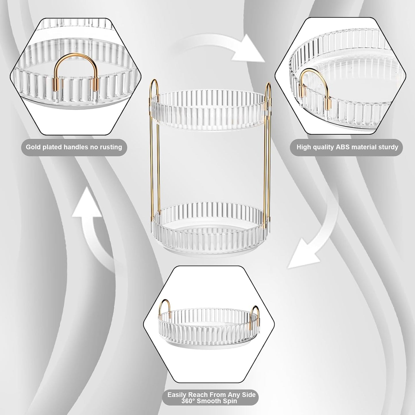 GTI 360°Rotating Makeup Organizer, 2 Tier Bathroom Counter Organizer,Large Capacity Perfume Cosmetics Skincare Vanity Organizers, Dresser Spinning Countertop Organizer and Storage for Women (Clear)