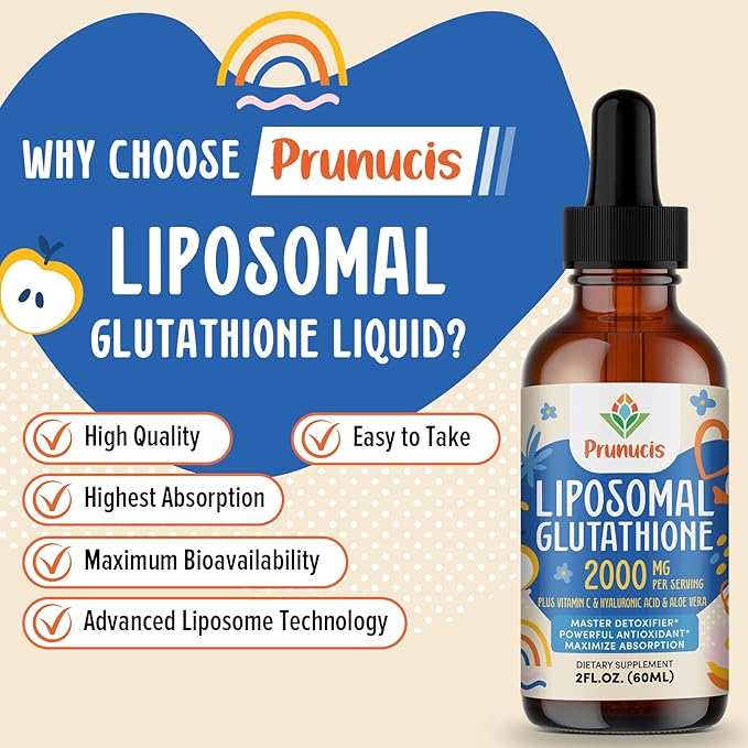 2000MG Liposomal Glutathione Liquid, 98% Absorption, Active Form L-Glutathione Supplement, Vegan Friendly, Powerful Antioxidant Complex for Immune System, Aging Defense, Detox, 16 FL.OZ