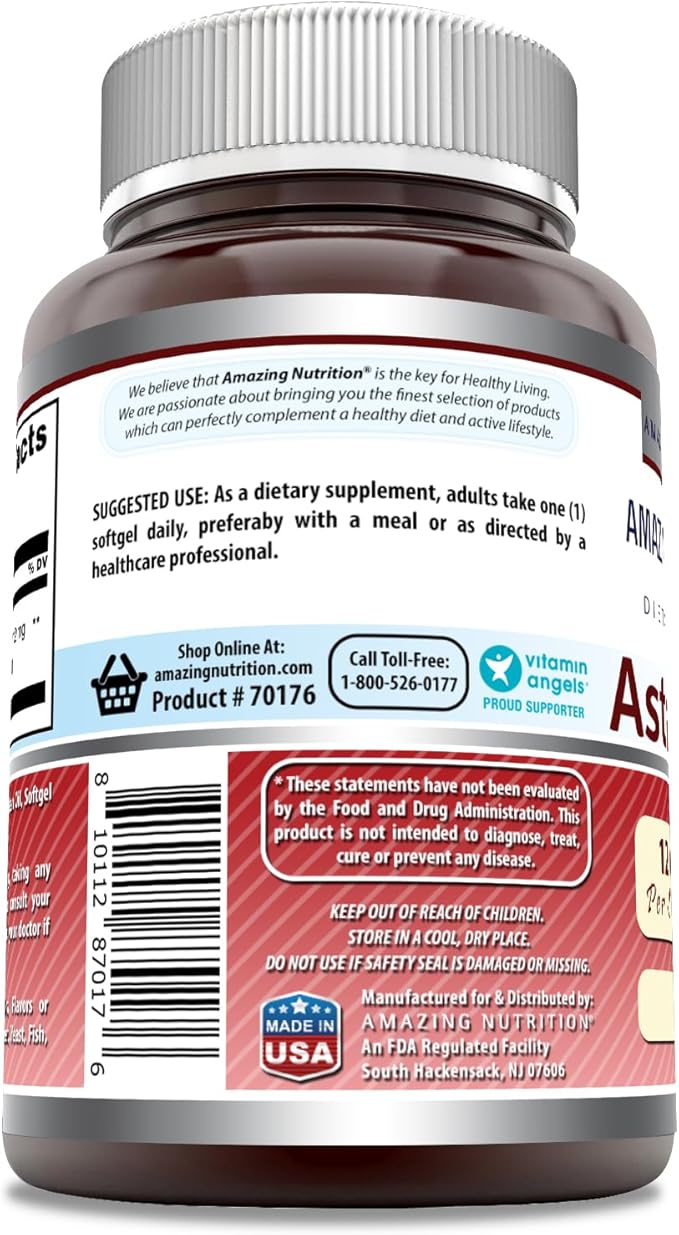 Amazing Formulas Astaxanthin 12 Mg Supplement | 60 Softgels | Non-GMO | Gluten Free | Made in USA