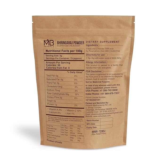 MB Herbals Pure Bhringraj Powder 227g | 8 oz | 0.5 LB | Bhringaraj | 100% Pure Eclipta alba Powder | Hair Care