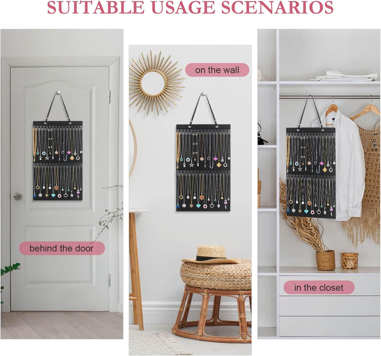 Caffox Hanging Necklaces Holder, Large Jewelry Organizer for Necklaces, Bracelets, and Ankles, Necklaces Display Storage Hanger for Wall, Closet and Door