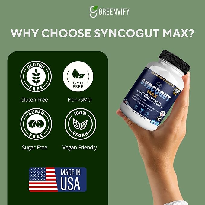 SyncoGut Max Digestive Enzyme Supplement, 60 Veggie Capsules, Natural Formula with Probiotics and Enzymes for Digestive Support (5)
