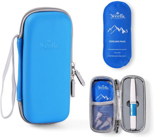Hard Shell Insulated Cooler Travel Case for 1 Ozempic or Wegovy Injector Pen & Needles, TSA Approved Cold Pack, Easy to Clean, Compact Syringe Box Holder for Trip & Daily Use (Blue)