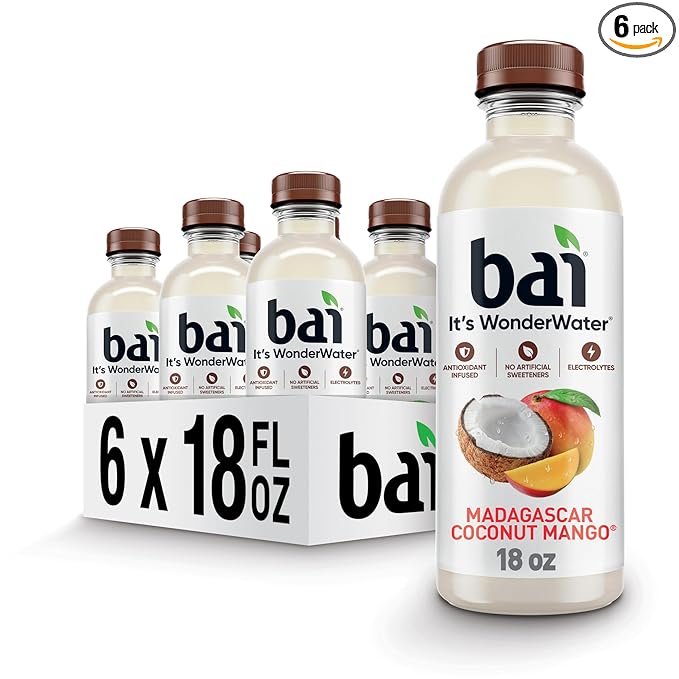 Bai Antioxidant Infused Water Beverage, Madagascar Coconut Mango, with Vitamin C and No Artificial Sweeteners, 18 Fluid Ounce Bottle, 6 Pack