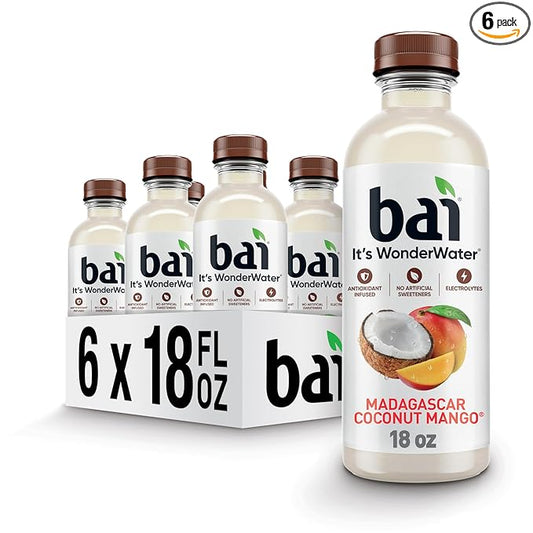 Bai Antioxidant Infused Water Beverage, Madagascar Coconut Mango, with Vitamin C and No Artificial Sweeteners, 18 Fluid Ounce Bottle, 6 Pack
