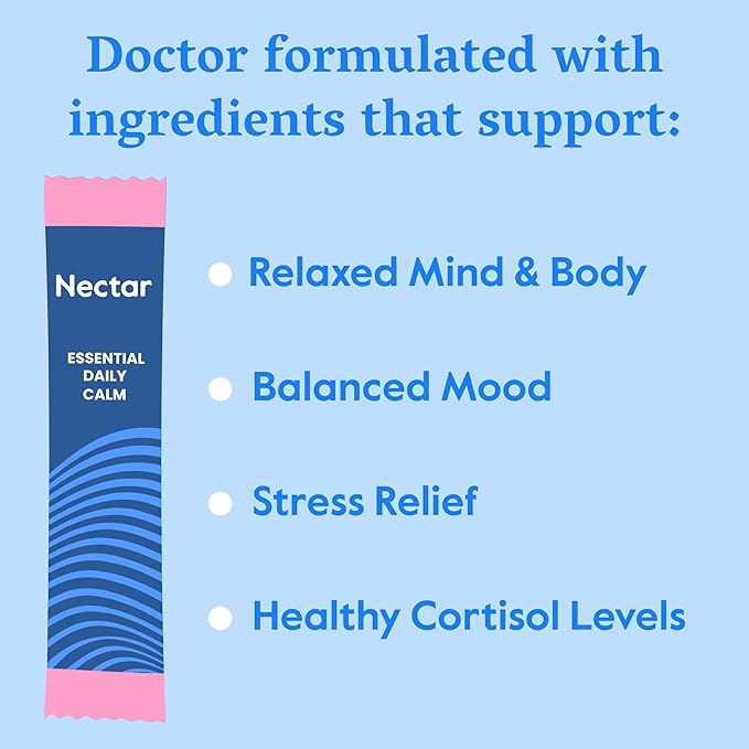 Nectar Calm Magnesium Glycinate Drink Mix - Sugar Free & Zero Calorie - with Organic Ashwagandha, Vitamin D, L-Theanine, Hydrating Electrolytes - Relax, Focus & Calm - Non-GMO (Watermelon 30 Sticks)