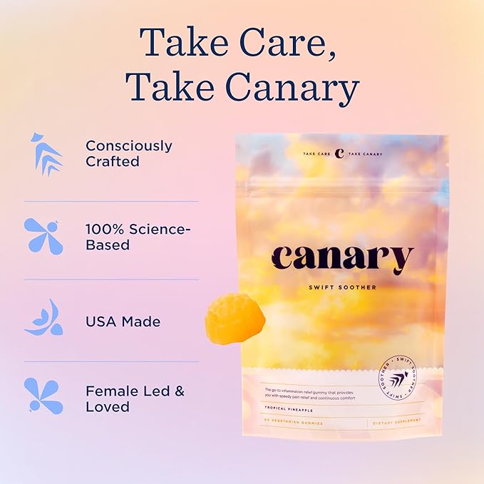Canary Swift Soother Gummies | Bromelain, Curcumin, Quercetin, and Turmeric Supplement for Joint Health & Digestion - Vegan Tropical Pineapple Flavor, 60 Gummies