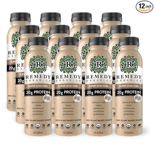 Remedy Organics Super Chai Fuel 12-Pack | Plant Based 20g Protein Shakes, Ready to Drink | USDA Organic, Gluten Free, Dairy Free, Soy Free