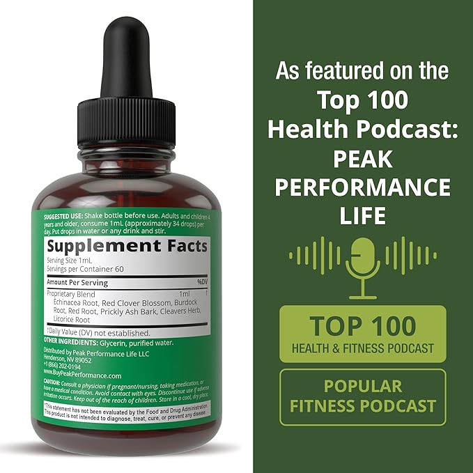 Lymphatic Drainage Drops. Sugar Free 7-in-1 Lymph Detox And Cleanse Support. Vegan Supplement with Echinacea, Red Clover Blossom, Burdock Root, Cleavers Herb, Licorice Root, And More!