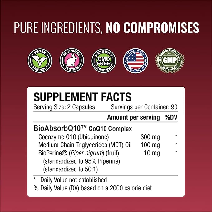 Approved Science® CoQ10 MD - Extra Strength 300mg Pure CoQ10 with Bioperine® for Faster Absorption - Optimal Support - 3 Month Supply