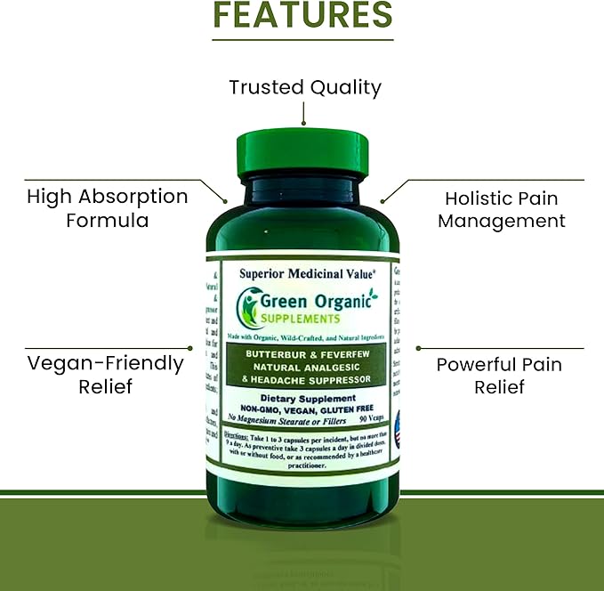 Butterbur, Feverfew, Analgesic, Painkiller, & Headache Suppressor, 90 VCaps, High Absorbable, Non-GMO, Gluten-Free (Pack of 4)