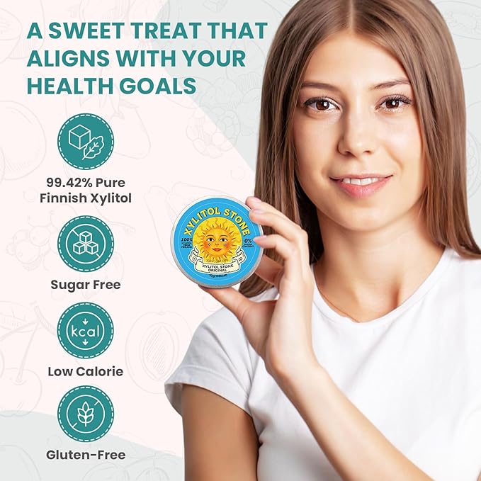 Xylitol Stone Sugar Free Candy - Vegan & Keto Friendly Unique Hard Candy - 100% Natural Flavor Candies - Gluten Free & Non-GMO Breath Freshener Low Calorie Mints - Pack of 2 (Original, Strawberry)