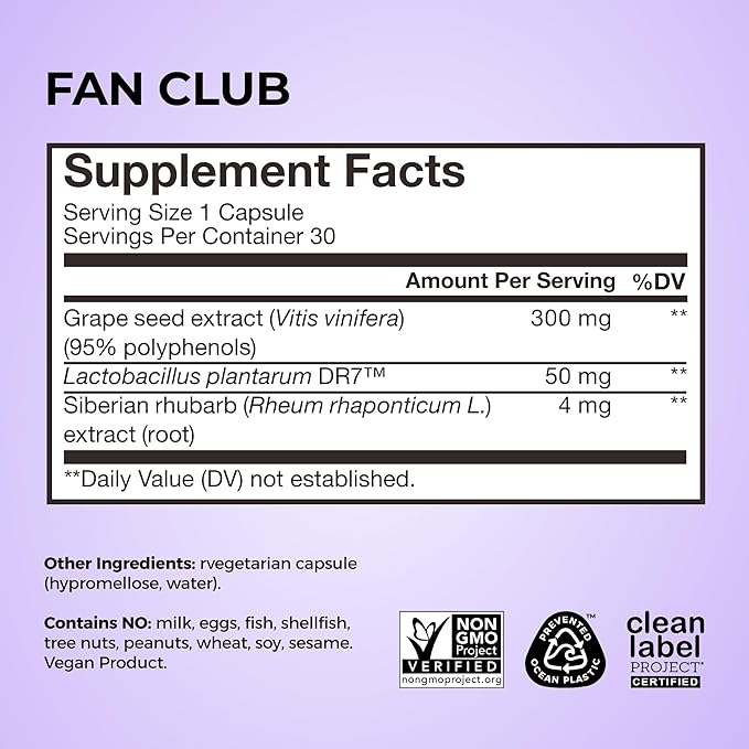 HUM Fan Club Menopause Probiotic Supplement, Estrogen Free Menopause Supplements for Women, Non Hormonal, Supports Energy & Hot Flashes, Grape Seed Extract & Siberian Rhubarb, 30 Vegan Capsules