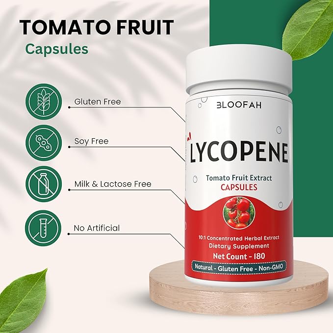 Lycopene Tomato Extract 500mg Capsules | Natural Lycopene Rich Herbal Supplement | Naturally-Occurring Carotenoid | 100% Pure, Non-GMO & Gluten Free Formula - 180 Count