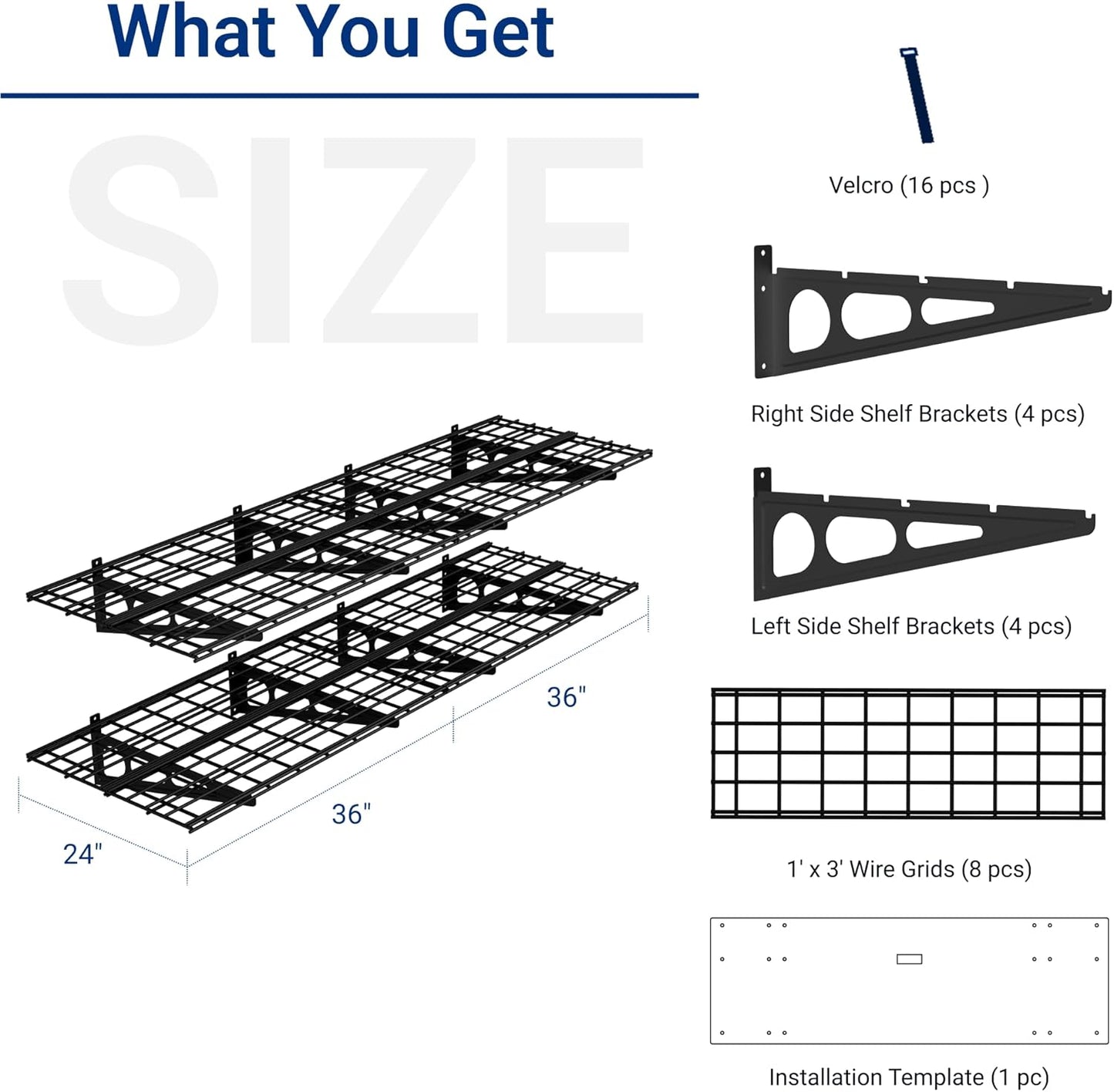 FLEXIMOUNTS 2-Pack 2x6ft Garage Shelving 24-inch-by-72-inch Wall Shelf Garage Storage Rack Floating Shelves, Black, Classic Series