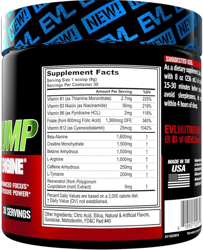 Evlution Nutrition ENGN Pump - Intense Pre-Workout with Creatine - Maximum Pump Formula - Pre-Workout Powder for Lasting Energy & Power - with Nitric Oxide & Caffeine - 30 Servings - Cherry Limeade