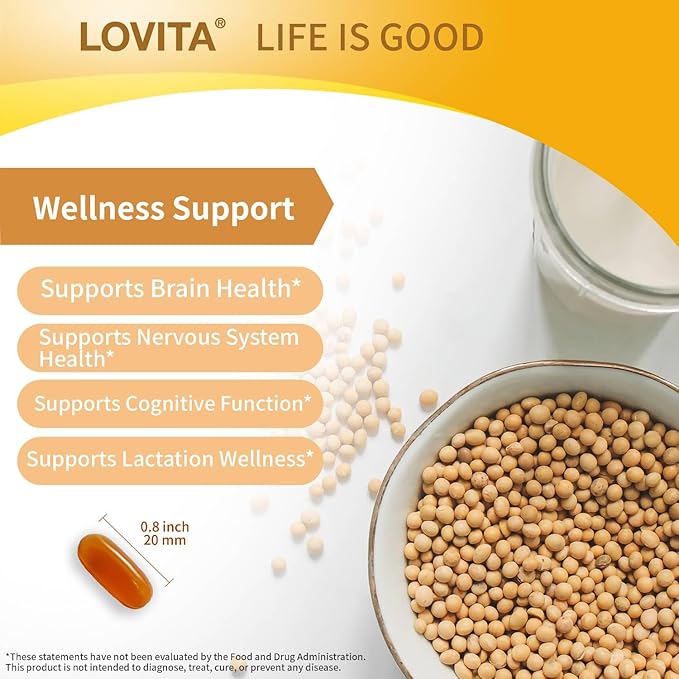 Lovita Lecithin, 1000mg per Softgel, 35% Phosphatidyl Choline | Lactation, Brain & Nerve Support | Vegan, Non-GMO, 60 Softgels (Pack of 3)