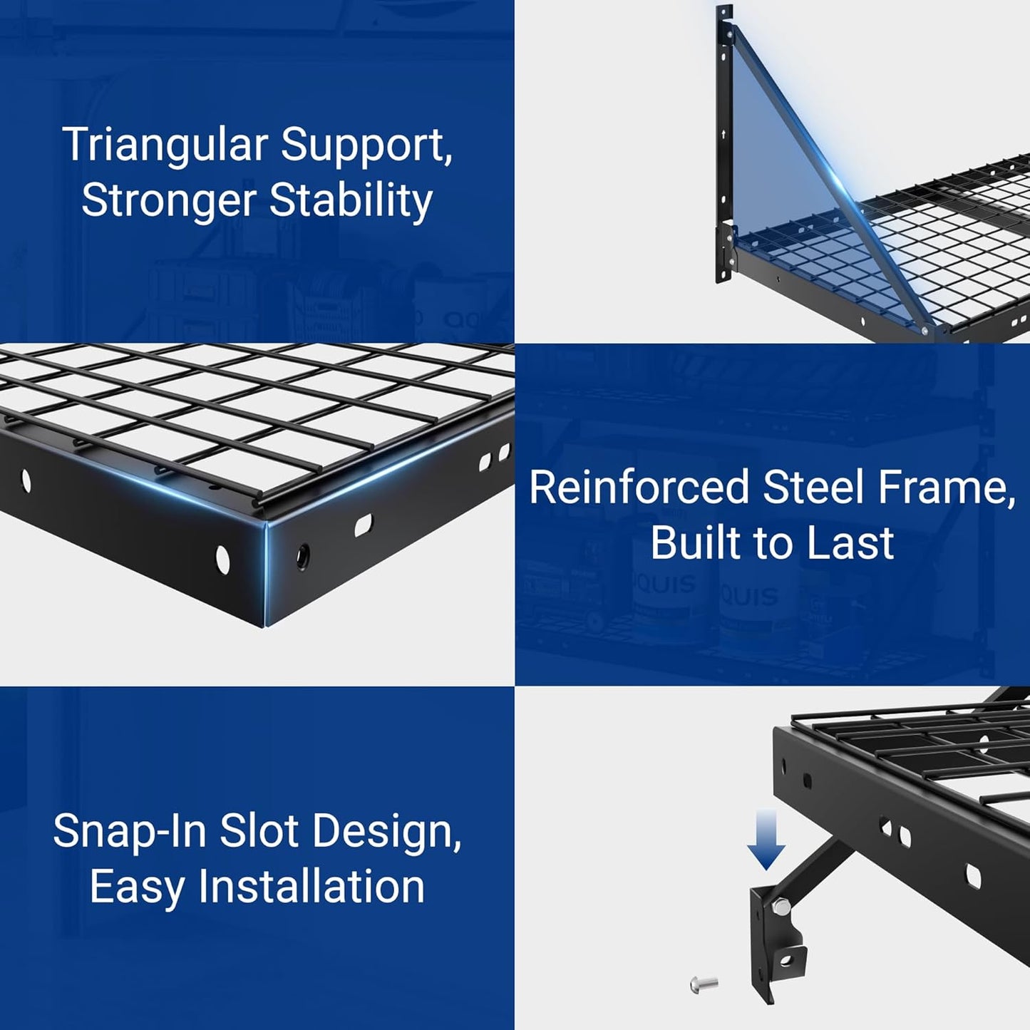 FLEXIMOUNTS 2-Pack 2x4ft Garage Wall Shelving with 4 Hooks - Heavy Duty Garage Storage System, 660 lbs Load Capacity with Brace Guardrail, Wall Mounted Organization for Bikes, Tools, Bins, Pro Series