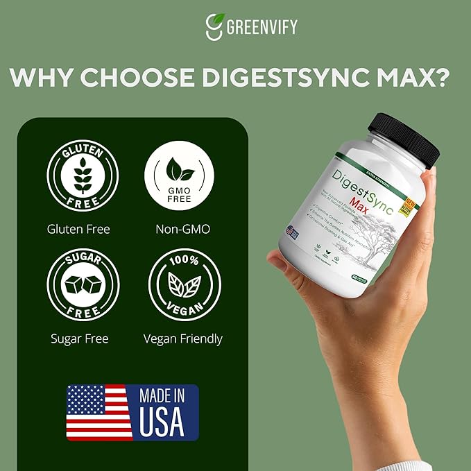 DigestSync Max Extra Strength Digestive Support, 60 Capsules, Gluten Free, Vegan, Natural Ingredients (1)