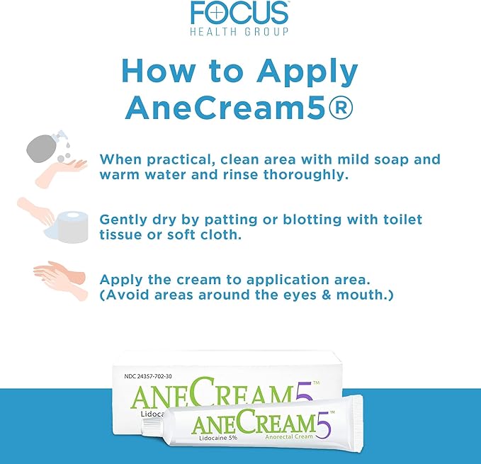AneCream5-5% Lidocaine Numbing Cream Maximum OTC Strength, Medical Grade, Topical Anesthetic Pain Numbing Cream 30-gram Tube, Local and Anorectal Uses, Hemorrhoid Treatment