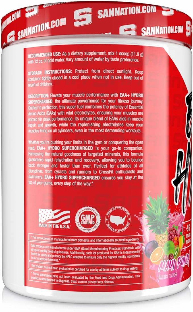 SAN EAA Hydration | EAAs + BCAA| Muscle Recovery & Intra | 9G Essential Amino Acids + Electrolytes | Maui Punch 30 Serving