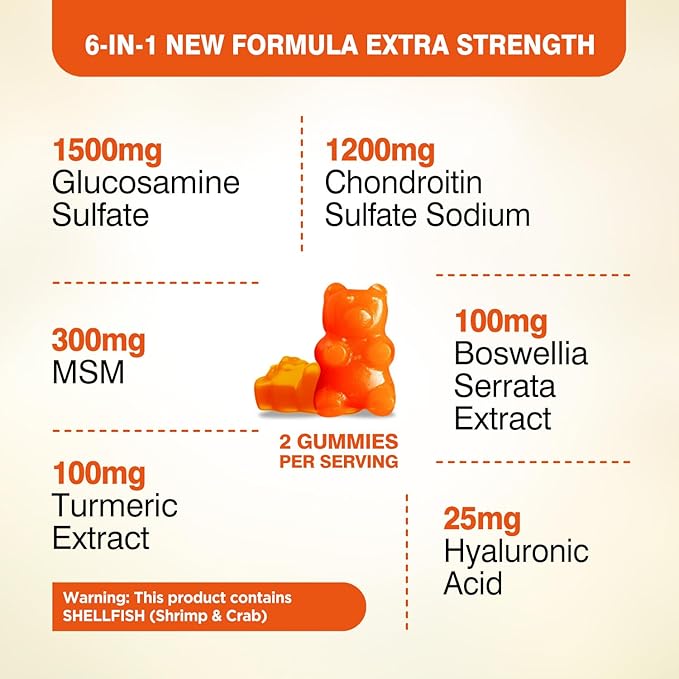 Glucosamine Chondroitin Gummies Sugar Free, Gummies Supplements for Adults Men & Women, 60 Count