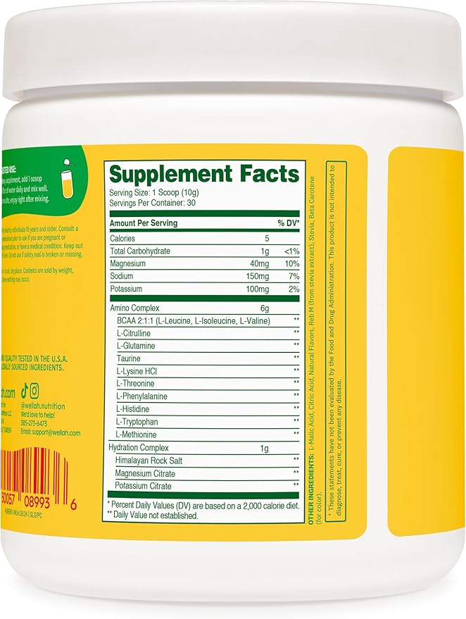 Wellah So Long Soreness BCAA Powder (Pina Colada Flavored) 30 Servings - with Hydration Complex