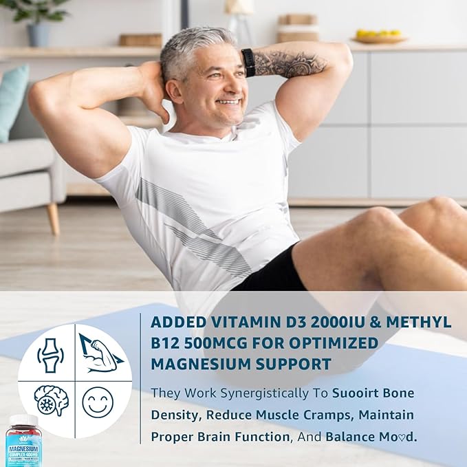 Sugar Free Magnesium Gummies for Women Men 400mg, 8 Forms of Magnesium Glycinate, Citrate, Malate & More - Calm Magnesium Complex Gummies Supplement with Magnesium Ashwagandha, D3, B12 for Relax,Vegan