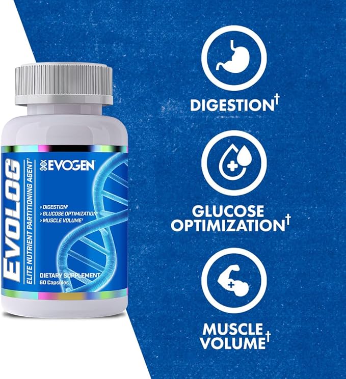 Evogen Evolog - Glucose Disposal Agent (GDA) & Elite Nutrient Partitioning | Mass Gainer & Weight Gainer for Women & Men | Supports Digestion, Glucose Optimization, Muscle Volume | 60 Capsules
