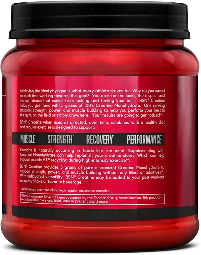BSN Micronized Creatine Monohydrate Powder, Unflavored, 60 Servings, Supports Muscle Strength, 5g (5000mg) per Servings,Pure & Gluten Free, 5g (5000mg) per Servings