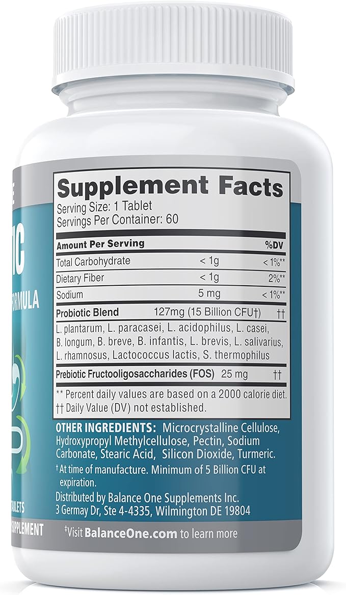 Balance ONE Probiotic for Women & Men – Time-Release Tablets for 15x Survivability – 12-Strain Formula with L. Plantarum & L. Acidophilus – Gut & Digestive Health Support – 60 Tablets (30-Day Supply)