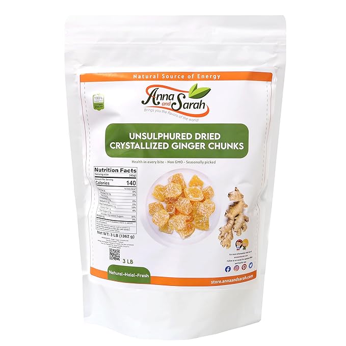 Anna and Sarah Unsulphured Crystallized Ginger Chunks in Resealable Bag, 3 Lbs