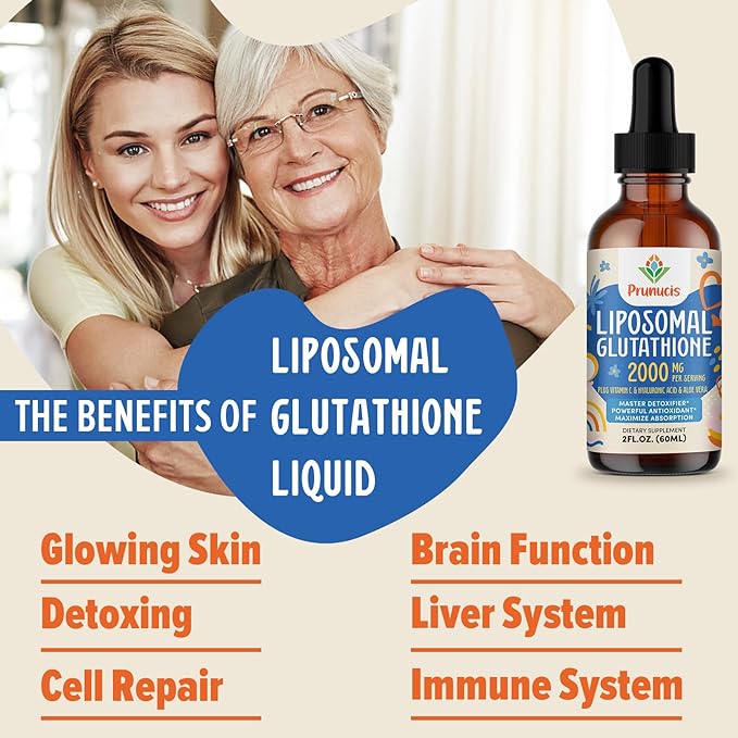 2000MG Liposomal Glutathione Liquid, 98% Absorption, Active Form L-Glutathione Supplement, Vegan Friendly, Powerful Antioxidant Complex for Immune System, Aging Defense, Detox,8 FL.OZ