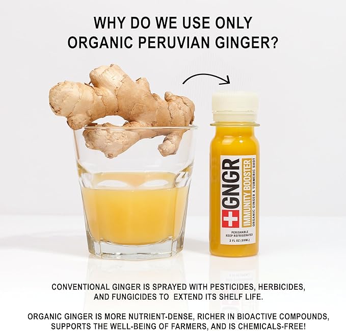 '+GNGR Gut Health Booster, Ginger Shot with Apple Cider Vinegar, 7G Prebiotic Fiber, Aloe Vera, Probiotics, Dandelion Root, Turmeric Root, Immunity Shot, Colon and Liver Cleanse, 2 Oz, Pack of 12