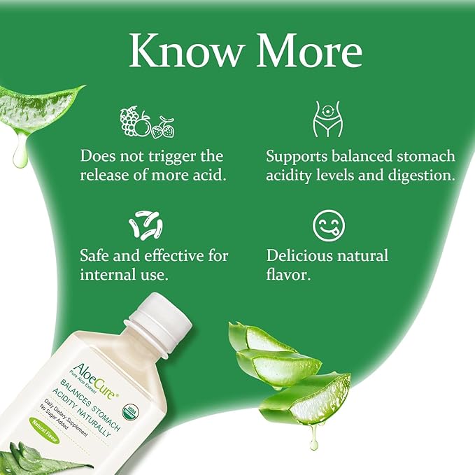 AloeCure USDA Organic Aloe Vera Juice Made Within 12 Hrs of Harvest - Pure Aloe Juice Natural Digestive Supplement to Support Digestion, Immune System and Balanced Stomach Acidity, 18 x 500ml Bottles