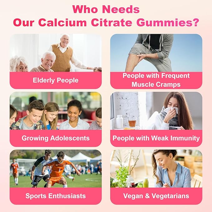 1200mg Calcium Citrate Gummies - Chewable Calcium Gummies for Bone, Muscle, Teeth, Immune Support, High Absorption Calcium Supplements for Women & Men Sugar Free Strawberry Flavor 60 Count