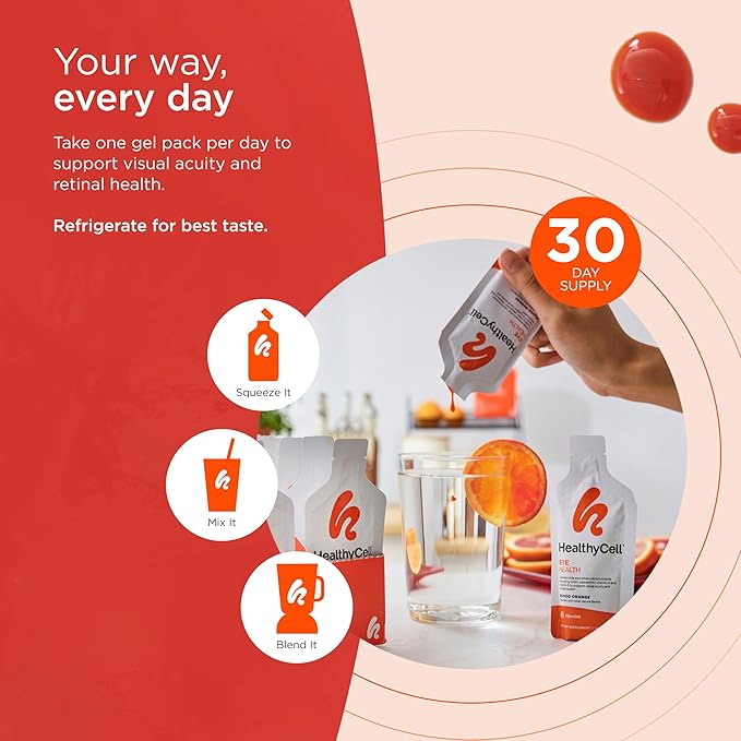 Healthycell Eye Health Daily Liquid Supplement - Eye Vitamins & Minerals with Lutein, Zeaxanthin, Astaxanthin & Beta Carotene for Sight Care & Macular Support - 30 Gel Packs