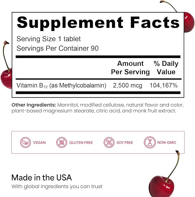 EZ Melts B12 Sublingual Vitamin 2,500 mcg, Methylcobalamin, Sugar-Free, 3-Month Supply - 1 Pack