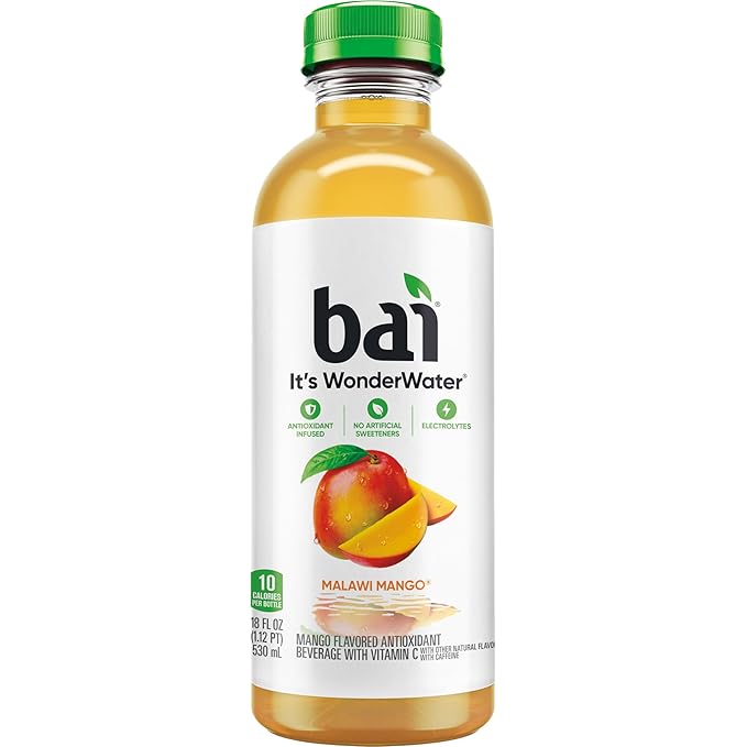 Bai Antioxidant Infused Water Beverage, Malawi Mango, with Vitamin C and No Artificial Sweeteners, 18 Fluid Ounce Bottle, 12 Pack