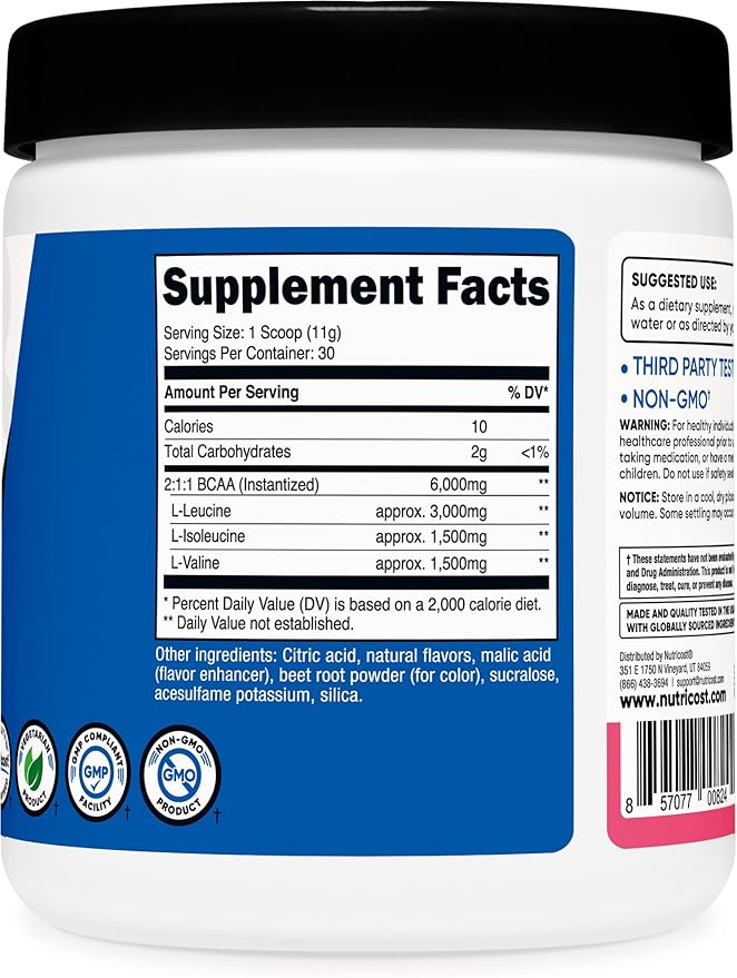 Nutricost BCAA Powder 2:1:1 (Raspberry Lemonade, 30 Servings)