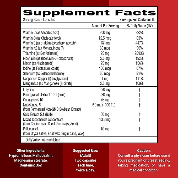 CoQ10 Cardiovascular Supplement 150mg – Coenzyme Q10, Nattokinase, Pomegranate, Garlic & Lysine for Blood Cholesterol, Circulation, Heart Plus CoQ10 Supplement for Men & Women, 120 Capsules by Rhoziva