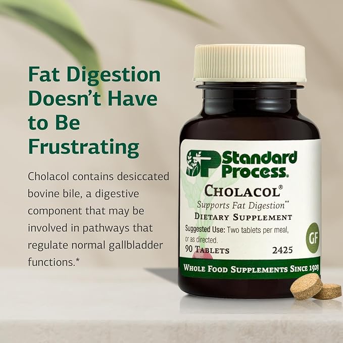 Standard Process Inc. Cholacol - Gallbladder Support Supplement - Fat Digestion Supplement for Digestive Health & Bile Support - Gluten-Free, Non-Dairy & Non-Soy - 90 Tablets