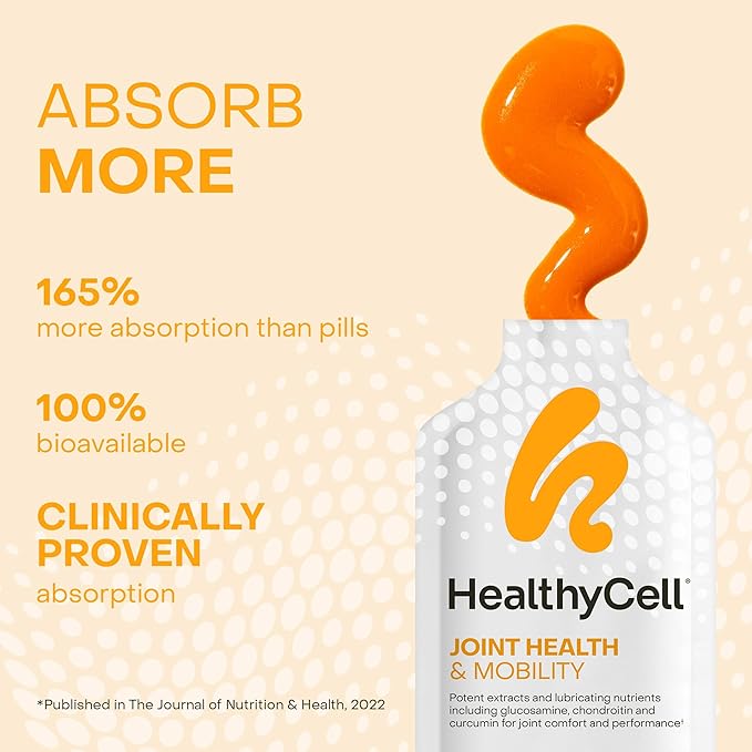 Healthycell Joint Health & Mobility Daily Liquid Supplement - Joint Support Supplement, Inflammation Response, Cartilage & Flexibility with Curcumin, Glucosamine & Chondroitin - 30 Gel Packs