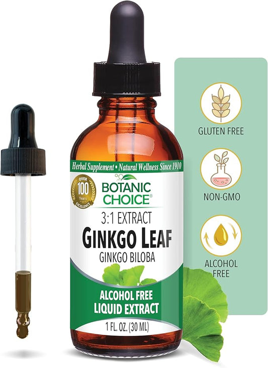 Botanic Choice Ginkgo Biloba Leaf Liquid Extract – Alcohol Free, Gluten Free, Fast Acting Supplement Drops – Easy to Use Dropper 1 Fluid Ounce
