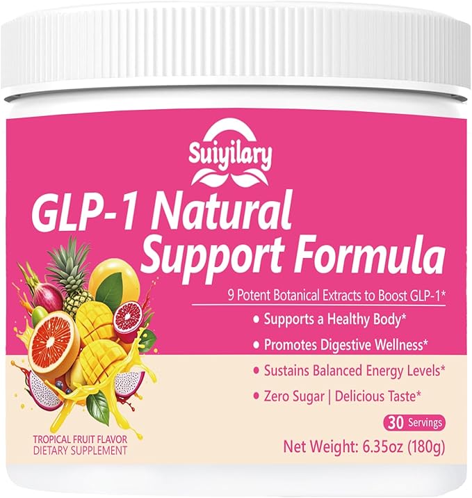 GLP-1 Booster Supplement Powder, Yerba Mate, Natural 9 Plant Extracts, Activate GLP-1 Production, Digestive Gut Healthy for Women Men, Sugar-Free Tropical Fruit Flavor, 30 Servings