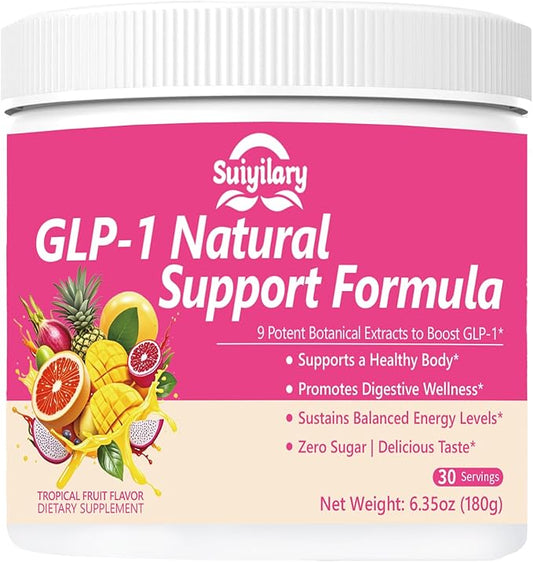 GLP-1 Booster Supplement Powder, Yerba Mate, Natural 9 Plant Extracts, Activate GLP-1 Production, Digestive Gut Healthy for Women Men, Sugar-Free Tropical Fruit Flavor, 30 Servings