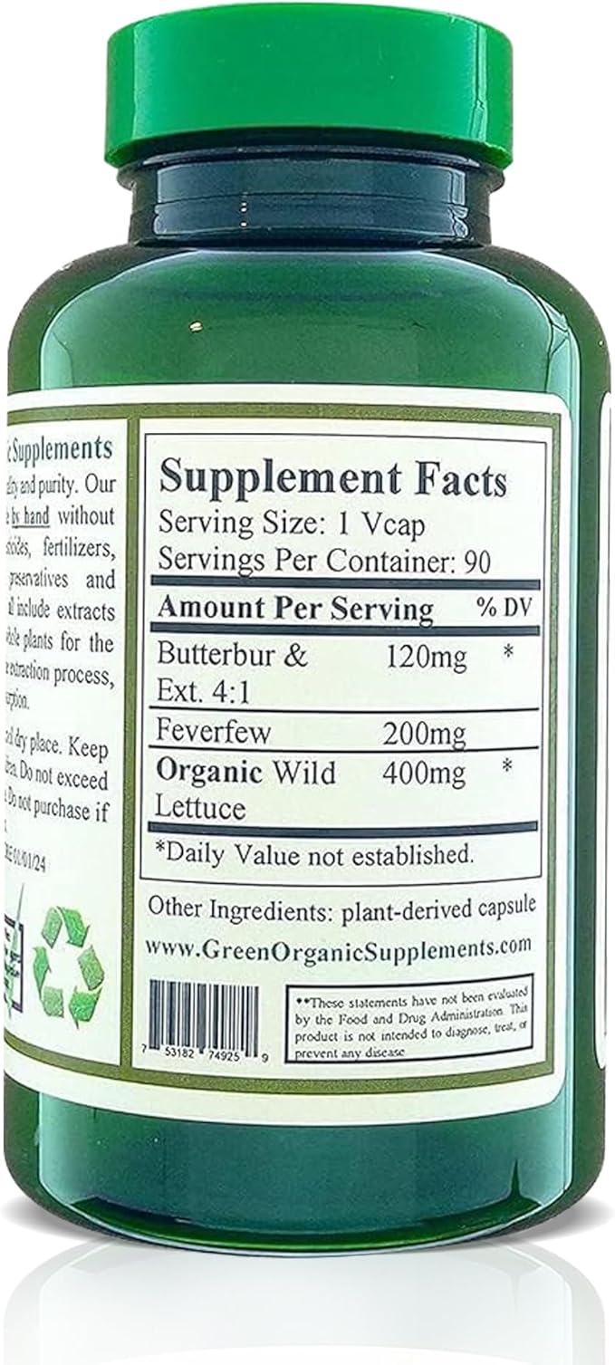 Butterbur, Feverfew, Analgesic, Painkiller, & Headache Suppressor, 90 VCaps, High Absorbable, Non-GMO, Gluten-Free (Pack of 4)